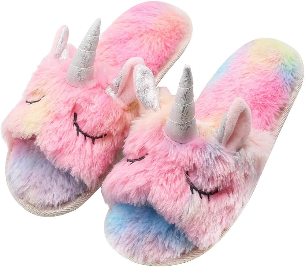 Rainbow Unicorn Slippers – Cute and Fluffy Slippers for Girls