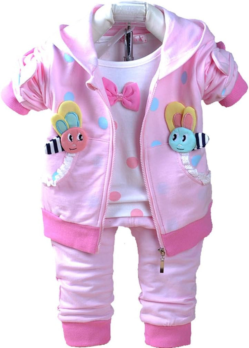 3-Piece Baby Girl Outfit – Hoodie Jacket, Cotton T-Shirt, and Pants (Sizes 6M-4Y)