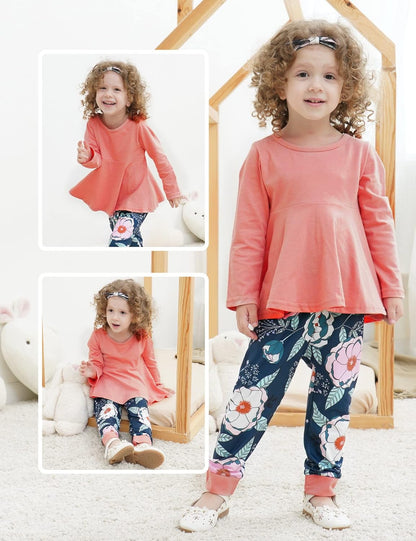 Toddler Baby Girl Outfit Set: Solid Color Ruffle Top, Floral Pants, and Adorable Headband