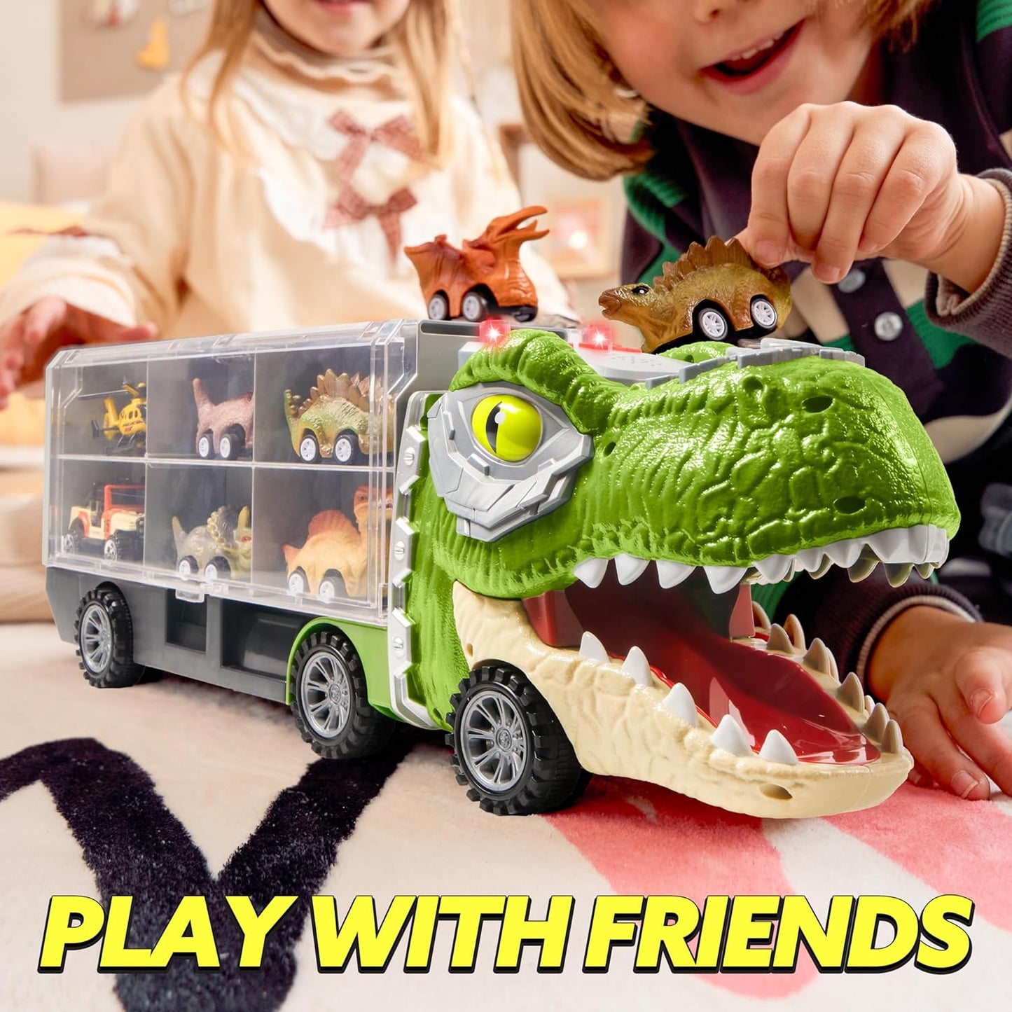 13-in-1 Dinosaur Toy Set – Truck & Pull-Back Cars