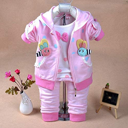 3-Piece Baby Girl Outfit – Hoodie Jacket, Cotton T-Shirt, and Pants (Sizes 6M-4Y)