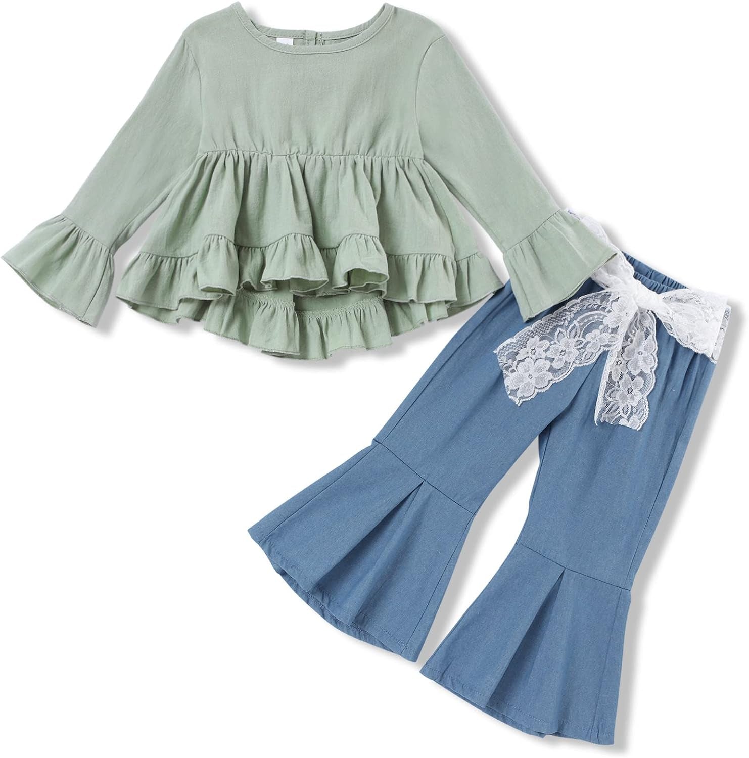 Toddler Baby Girl Outfit Set: Solid Color Ruffle Top, Floral Pants, and Adorable Headband