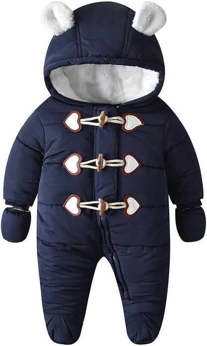 Cozy Baby Winter Snowsuit – Hooded, Footed Jumpsuit with Gloves for Boys and Girls (3-24 Months)