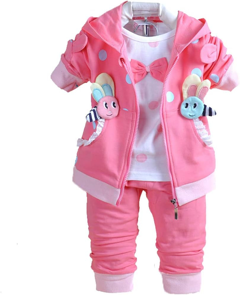 3-Piece Baby Girl Outfit – Hoodie Jacket, Cotton T-Shirt, and Pants (Sizes 6M-4Y)