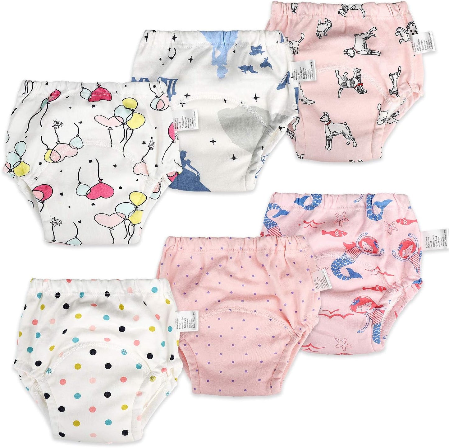 6-Pack Cotton Reusable Toddler Potty Training Underwear for Girls