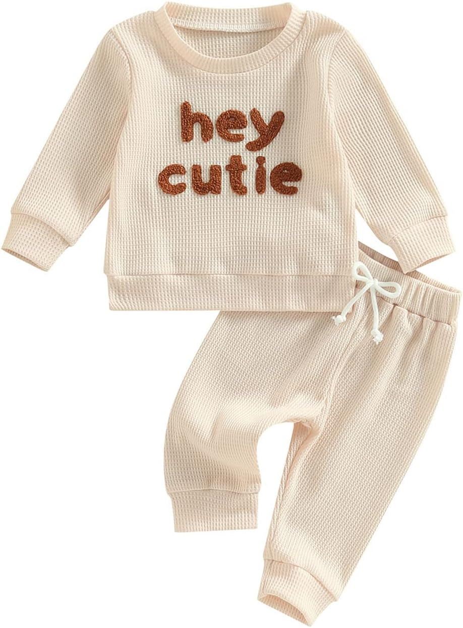 Newborn Infant Baby Boy Girls Clothes Printed Gender Neutral Long Sleeve Sweatshirts Fall Winter Pants Outfits Clothing