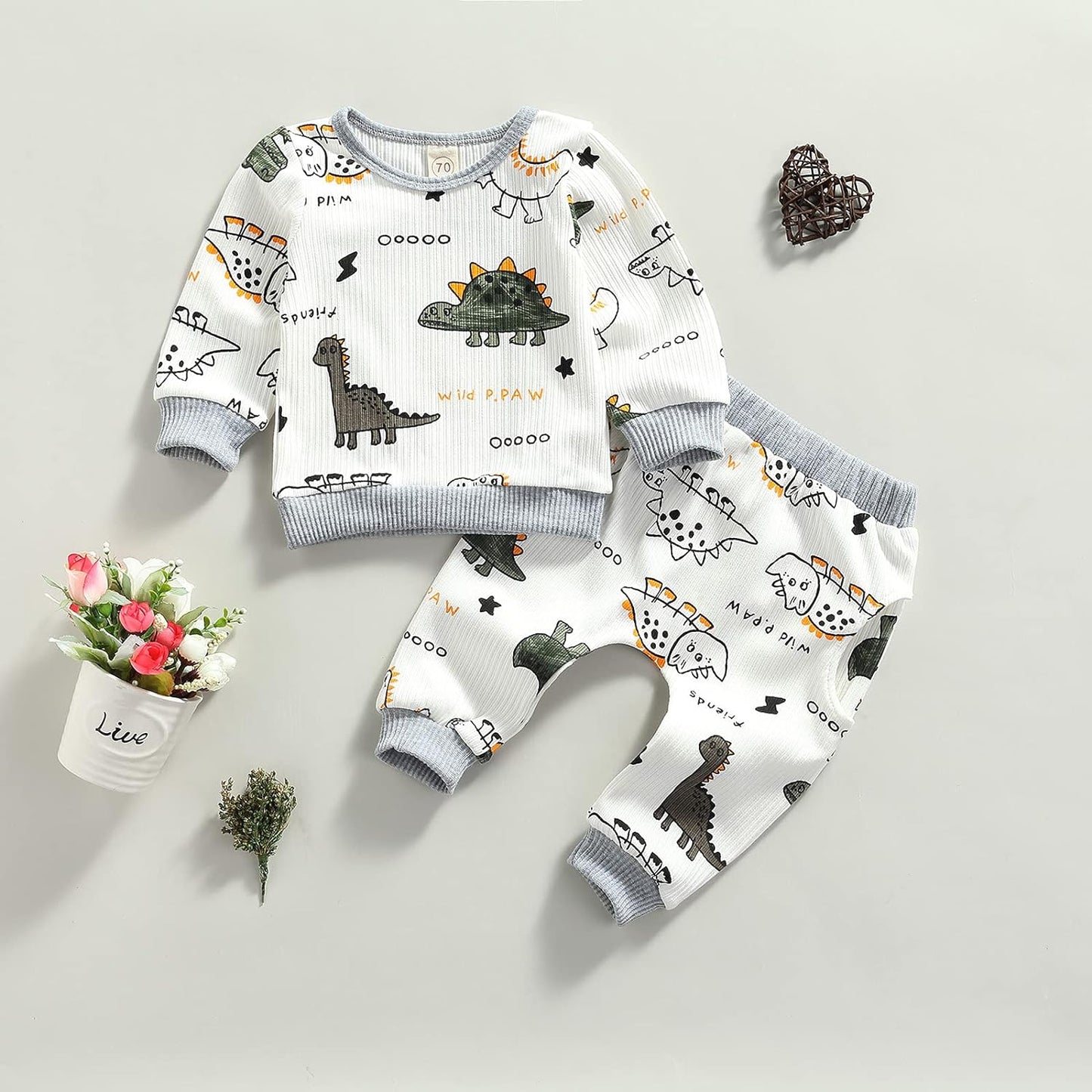 Newborn Infant Baby Boy Girls Clothes Printed Gender Neutral Long Sleeve Sweatshirts Fall Winter Pants Outfits Clothing