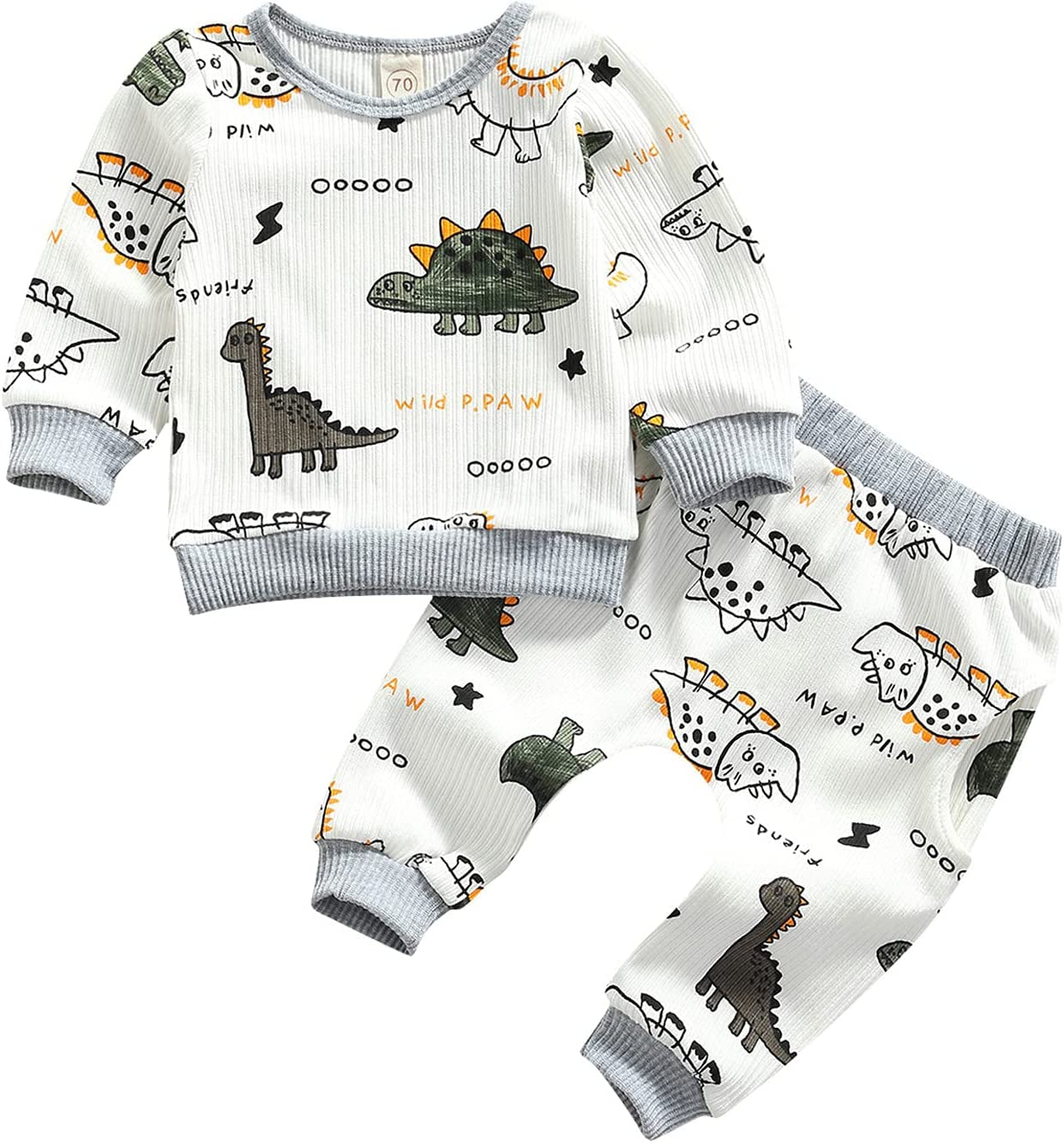 Newborn Infant Baby Boy Girls Clothes Printed Gender Neutral Long Sleeve Sweatshirts Fall Winter Pants Outfits Clothing