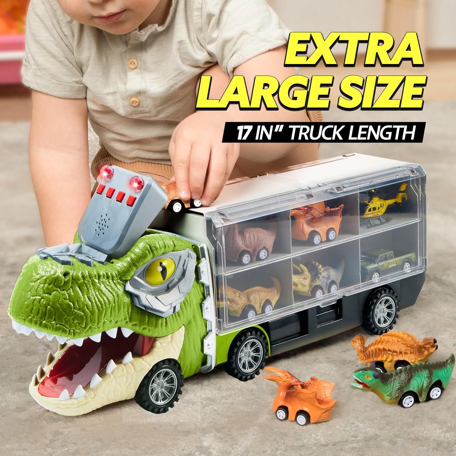 13-in-1 Dinosaur Toy Set – Truck & Pull-Back Cars