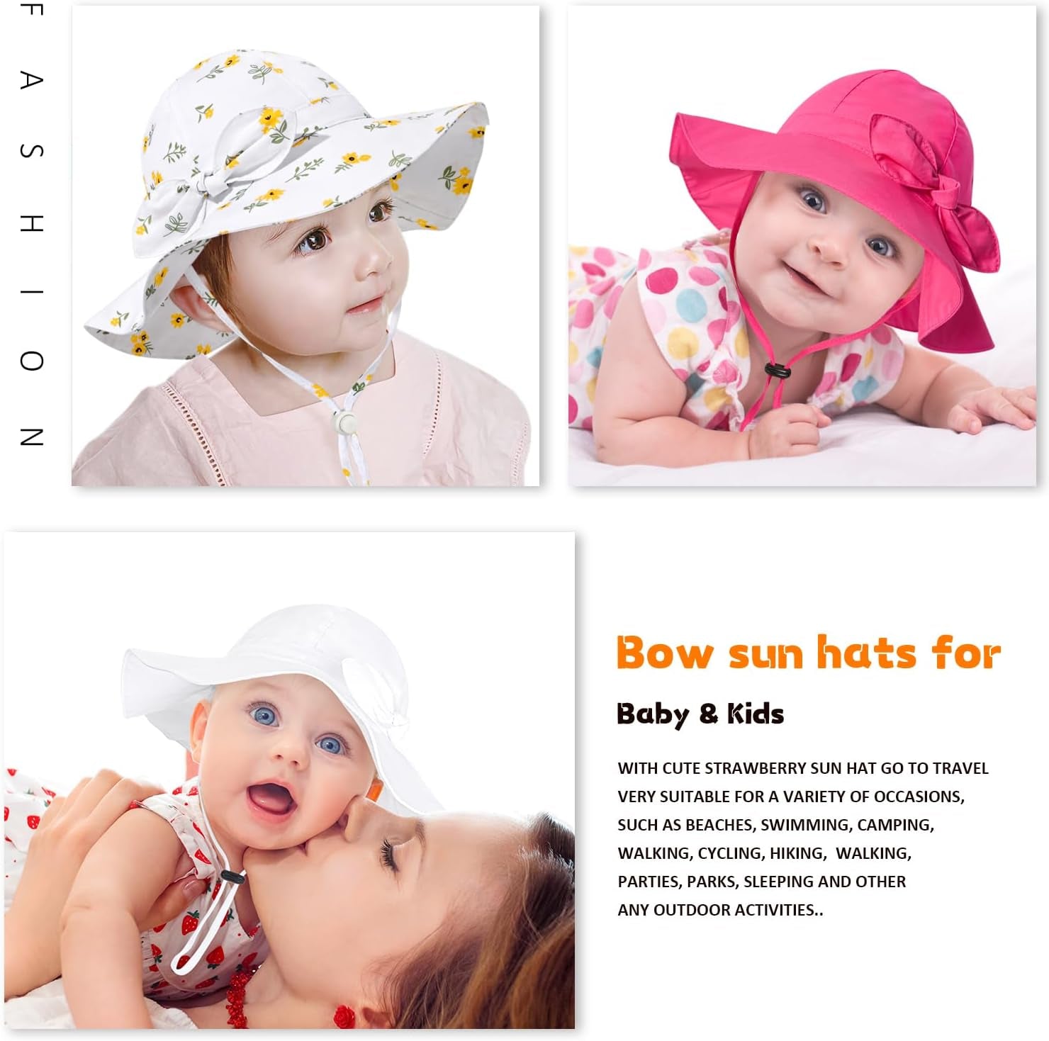 Baby Girl Sun Hat with UPF 50+ Outdoor Adjustable Beach Hat with Wide Brim Bucket Hats