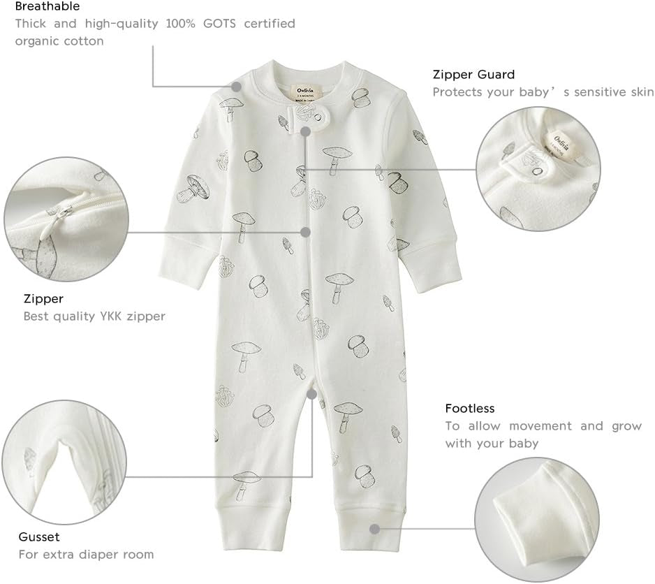 Organic Cotton Baby Boy/Girl Zip-Up Sleep & Play – Footless, Long/Short Sleeve