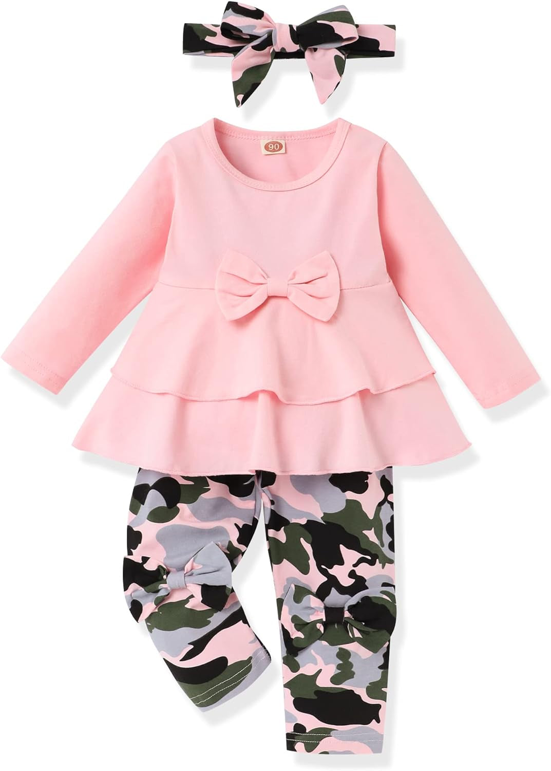 Toddler Baby Girl Outfit Set: Solid Color Ruffle Top, Floral Pants, and Adorable Headband