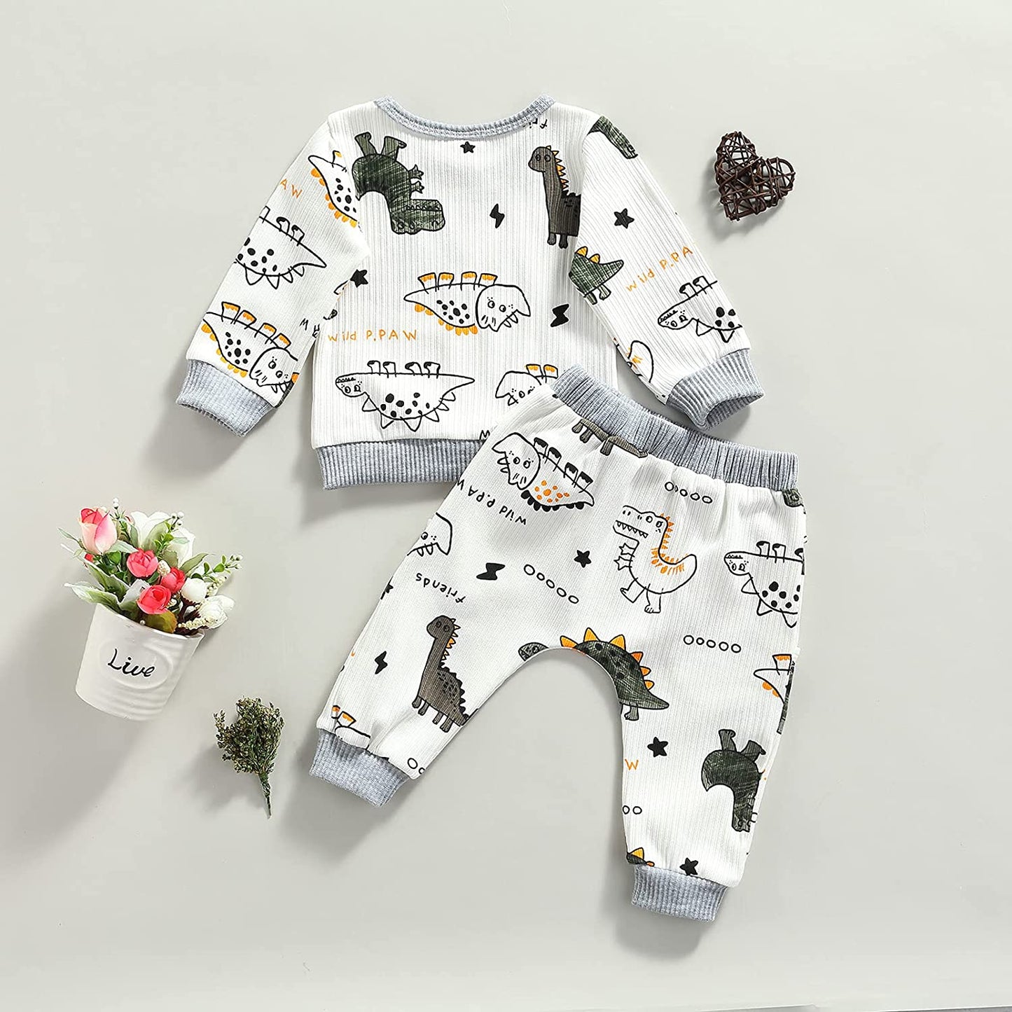 Newborn Infant Baby Boy Girls Clothes Printed Gender Neutral Long Sleeve Sweatshirts Fall Winter Pants Outfits Clothing