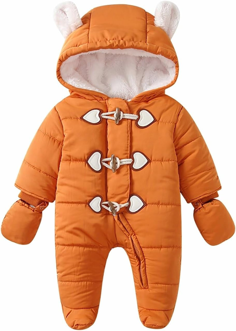 Cozy Baby Winter Snowsuit – Hooded, Footed Jumpsuit with Gloves for Boys and Girls (3-24 Months)