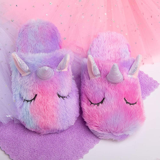 Rainbow Unicorn Slippers – Cute and Fluffy Slippers for Girls