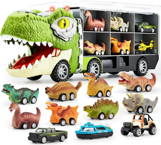 13-in-1 Dinosaur Toy Set – Truck & Pull-Back Cars